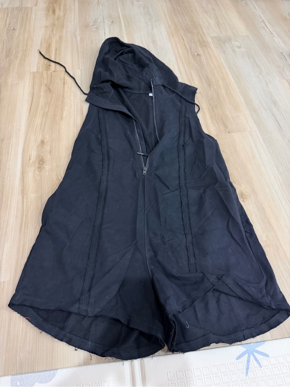 Black Hooded Romper with Front Zip